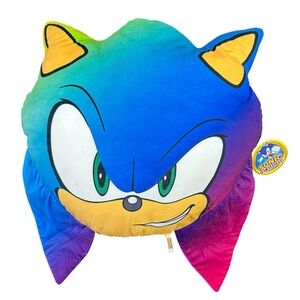 Toy Factory Large Sonic the Hedgehog Head Soft Rainbow Kids Pillow Plush